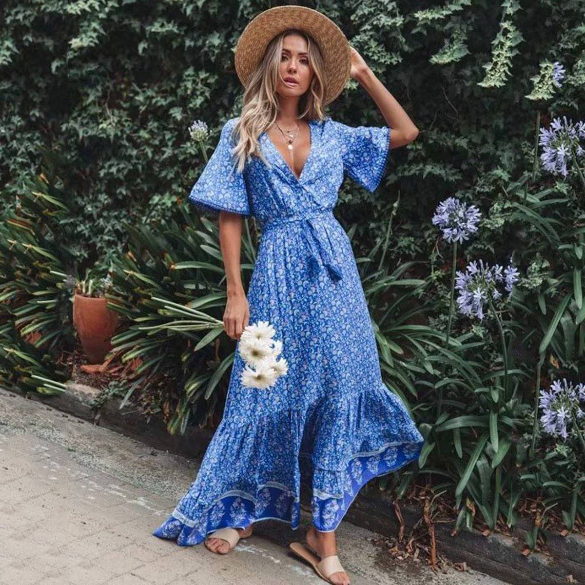 Hippie Chic Blue Maxi Dress | Boho ...